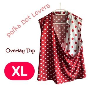 👛2/$15 Sleeveless Lightweight Overlay Top Red/White Polka Dots